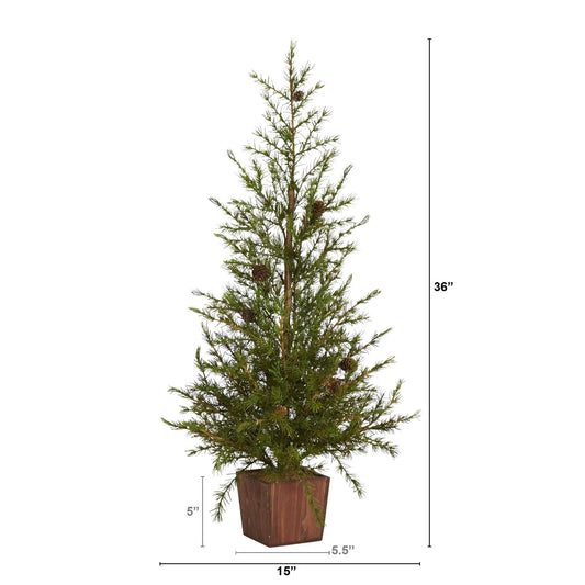 Alpine Natural Look artificial Christmas tree in wood planter with pine cones by Nearly Natural on Tampa Home & Garden Store