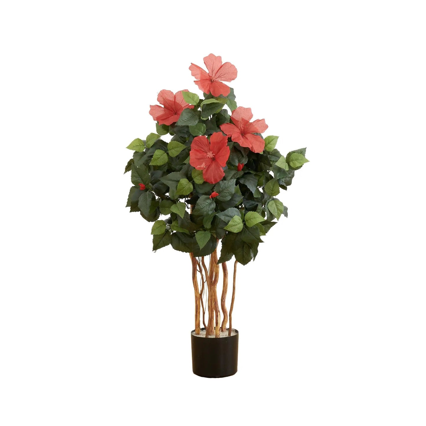 Nearly Natural artificial hibiscus tree, 3 ft tall, red blooms with green leaves in a pot on Tampa Home & Garden Store
