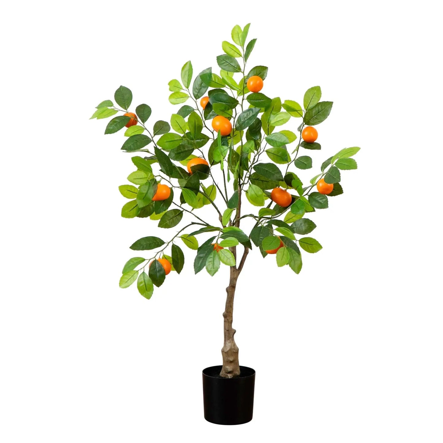 Lifelike 3-Foot Nearly Natural Tangerine Tree with green leaves and orange fruit in a black pot on Tampa Home & Garden Store