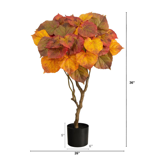 Nearly Natural Autumn Umbrella Ficus Tree with multi-color autumn leaves in a black pot on Tampa Home & Garden Store