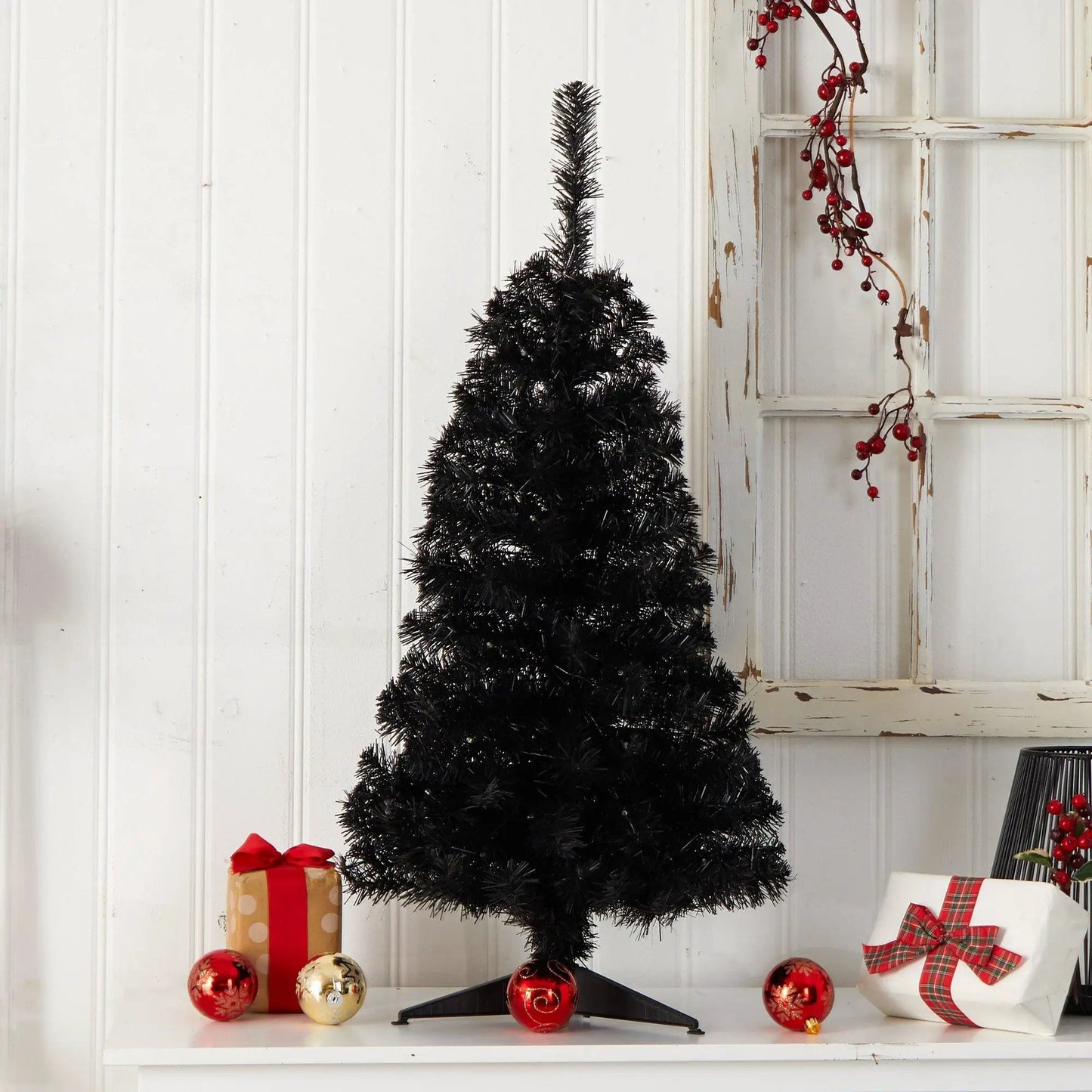 3 ft black artificial Christmas tree with 50 LEDs by Nearly Natural on Tampa Home & Garden Store