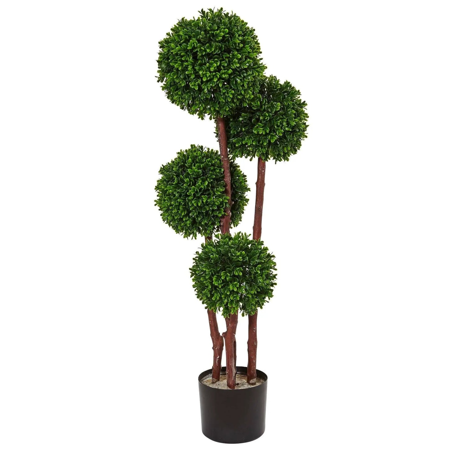 3 ft boxwood topiary with dense green faux foliage on brown trunks in planter on Tampa Home & Garden Store
