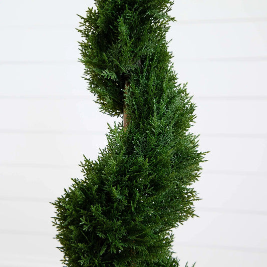 3 ft Cedar Spiral Silk Tree indoors by Nearly Natural, dense green topiary on Tampa Home & Garden Store