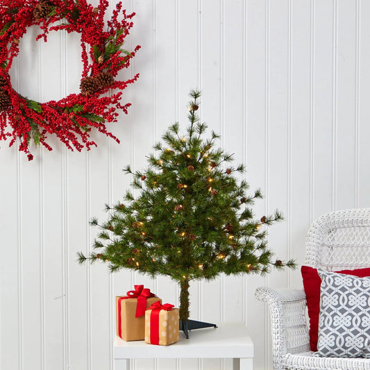 Colorado Mountain Pine Christmas Tree with 50 Lights by Nearly Natural, green needles on Tampa Home & Garden Store