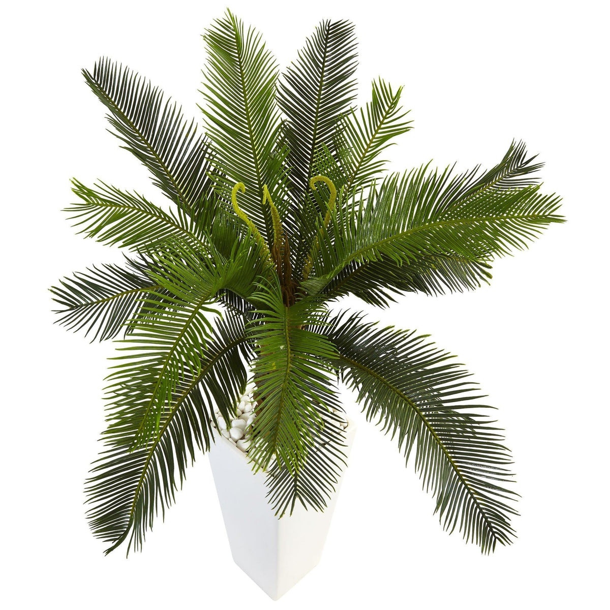 3 ft Cycas tree in white tower planter, Nearly Natural artificial tree on Tampa Home & Garden Store