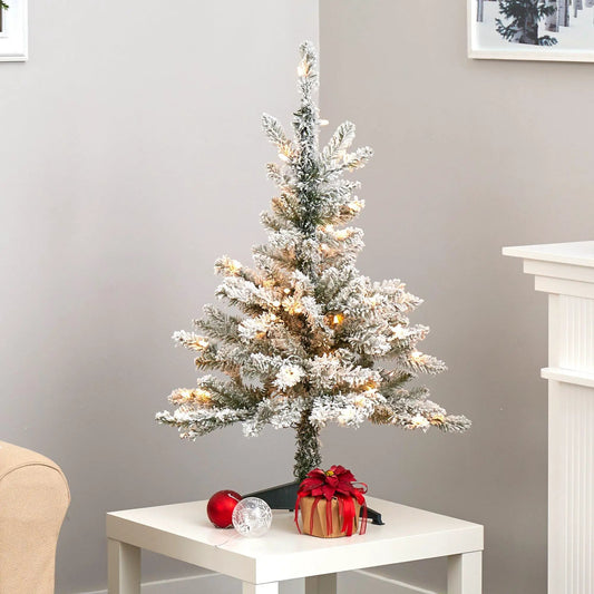 3’ Flocked West Virginia Spruce Artificial Christmas Tree with 50 Clear Lights and 142 Branches - Tampa Home & Garden Store