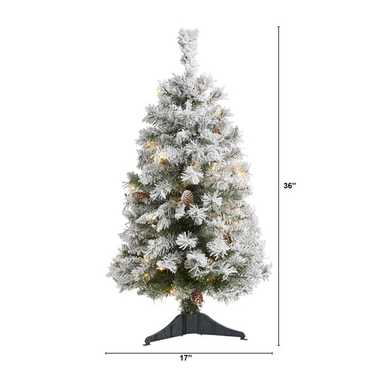 3' Flocked White River Mountain Pine Artificial Christmas Tree with Pinecones and 50 Clear LED Lights - Tampa Home & Garden Store