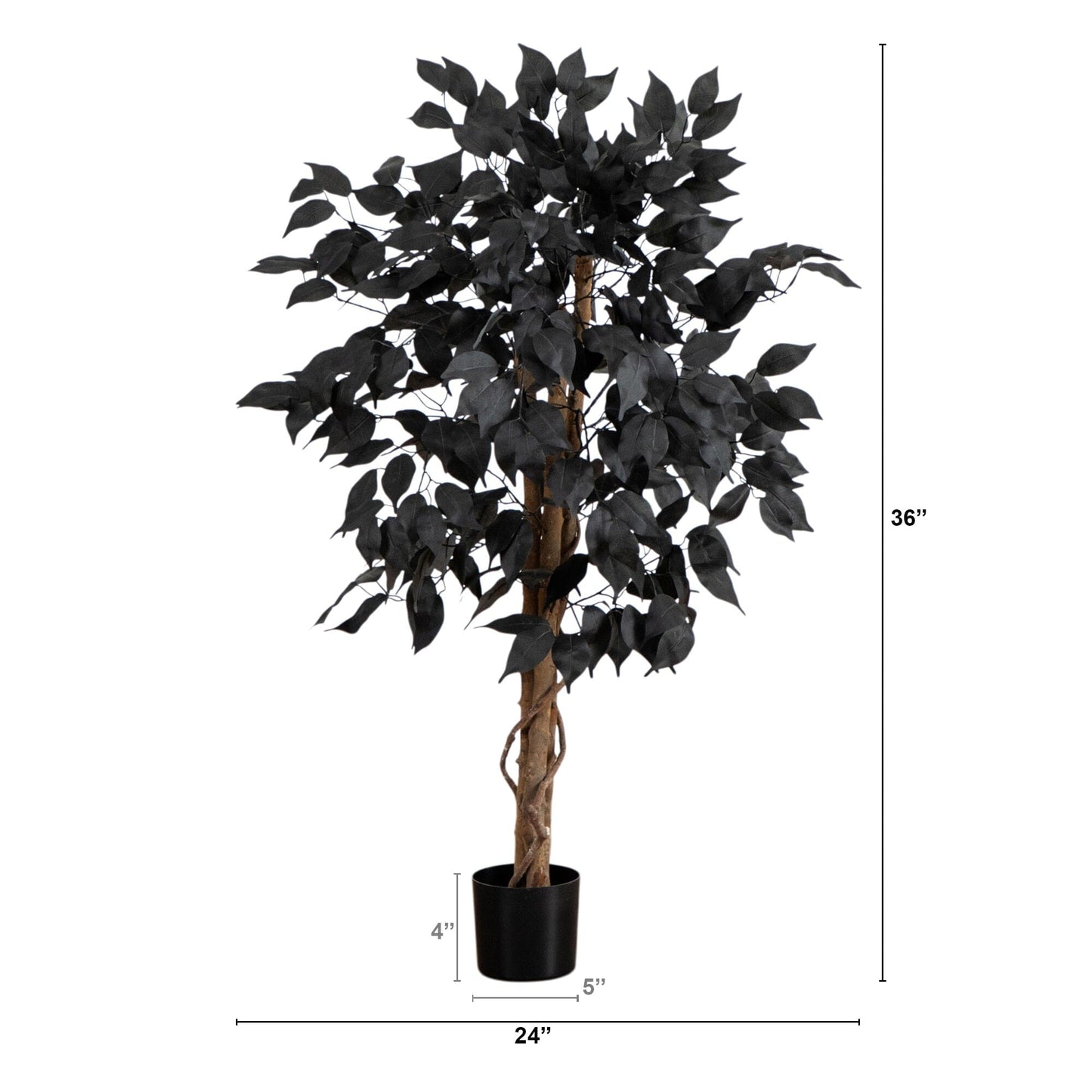 3' Artificial Halloween Black Ficus Tree with Natural Trunk, Nearly Natural planter on Tampa Home & Garden Store