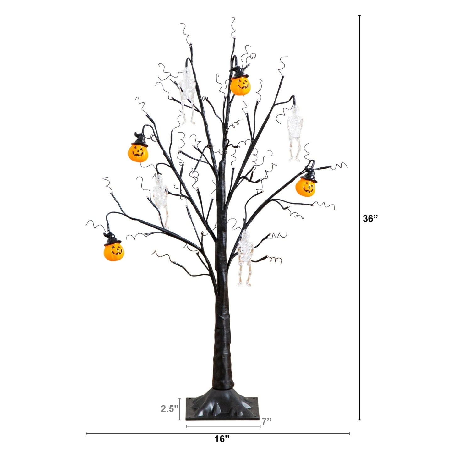 3' Pre-Lit Artificial Halloween Pumpkins and Skulls Ornament Tree with 48 warm white LEDs on Tampa Home & Garden Store