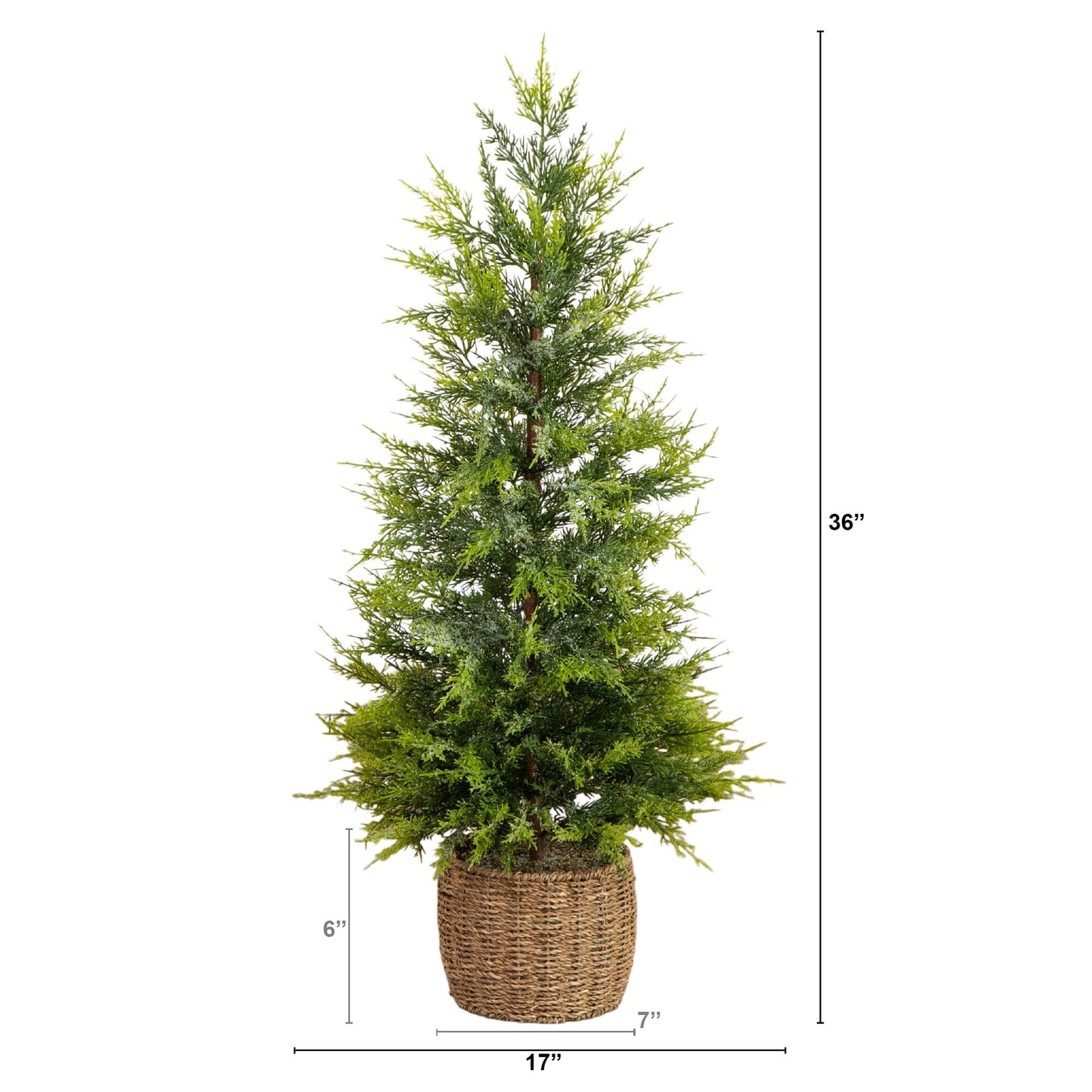 Cypress Christmas tree Nearly Natural 3ft pre-lit snowed with 38 LEDs in a woven basket on Tampa Home & Garden Store