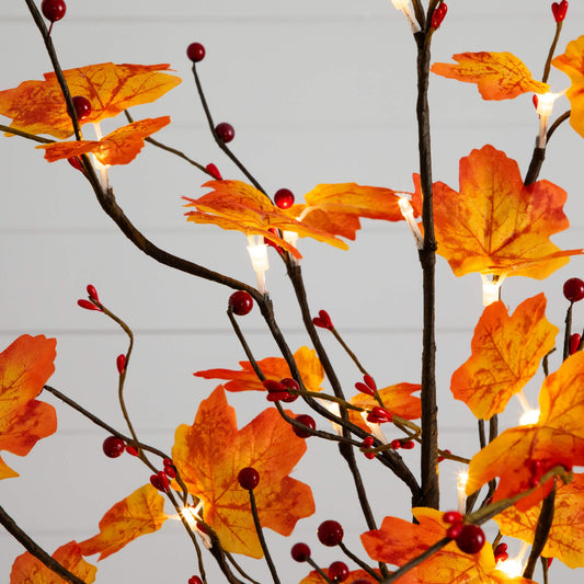 3' pre-lit autumn maple artificial tree with orange leaves and red berries, 36 warm white LEDs on Tampa Home & Garden Store
