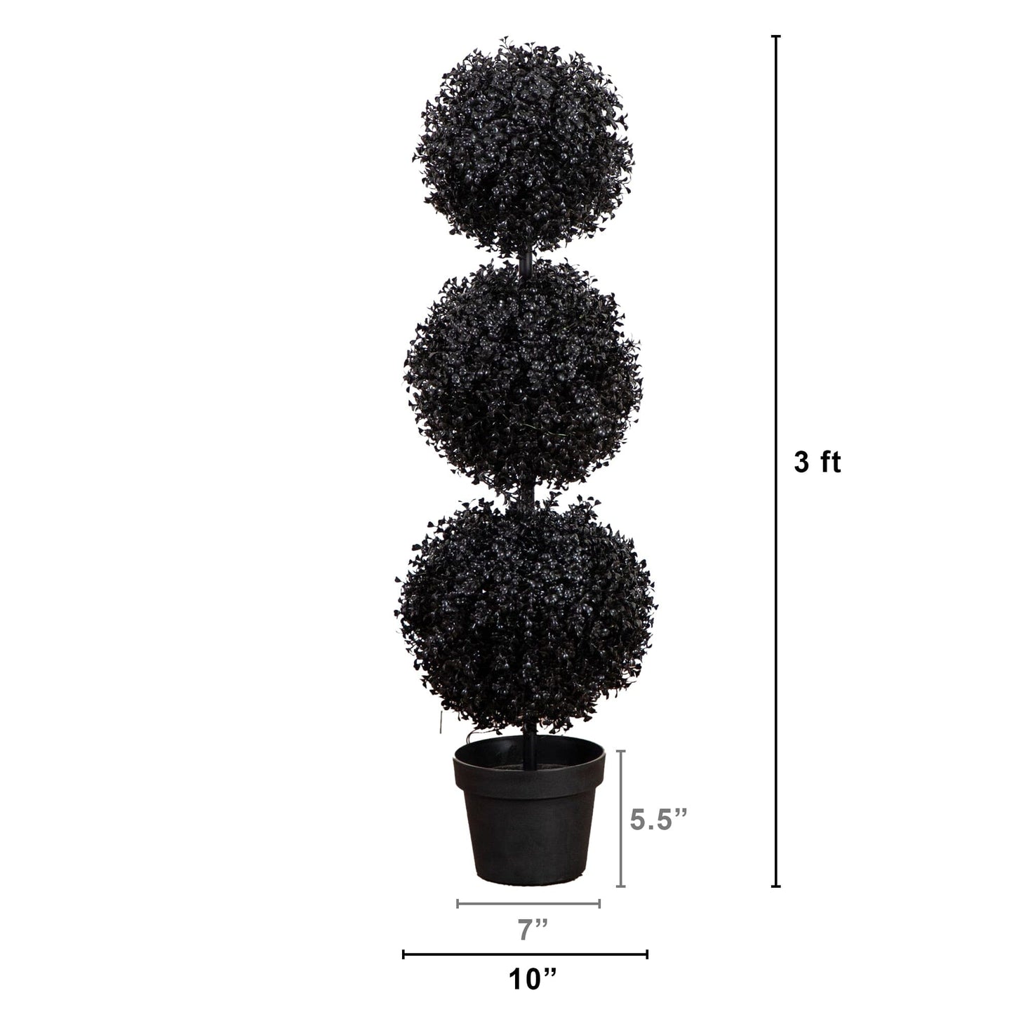 3' Halloween black boxwood topiary by Nearly Natural, UV-resistant triple-ball tree on Tampa Home & Garden Store