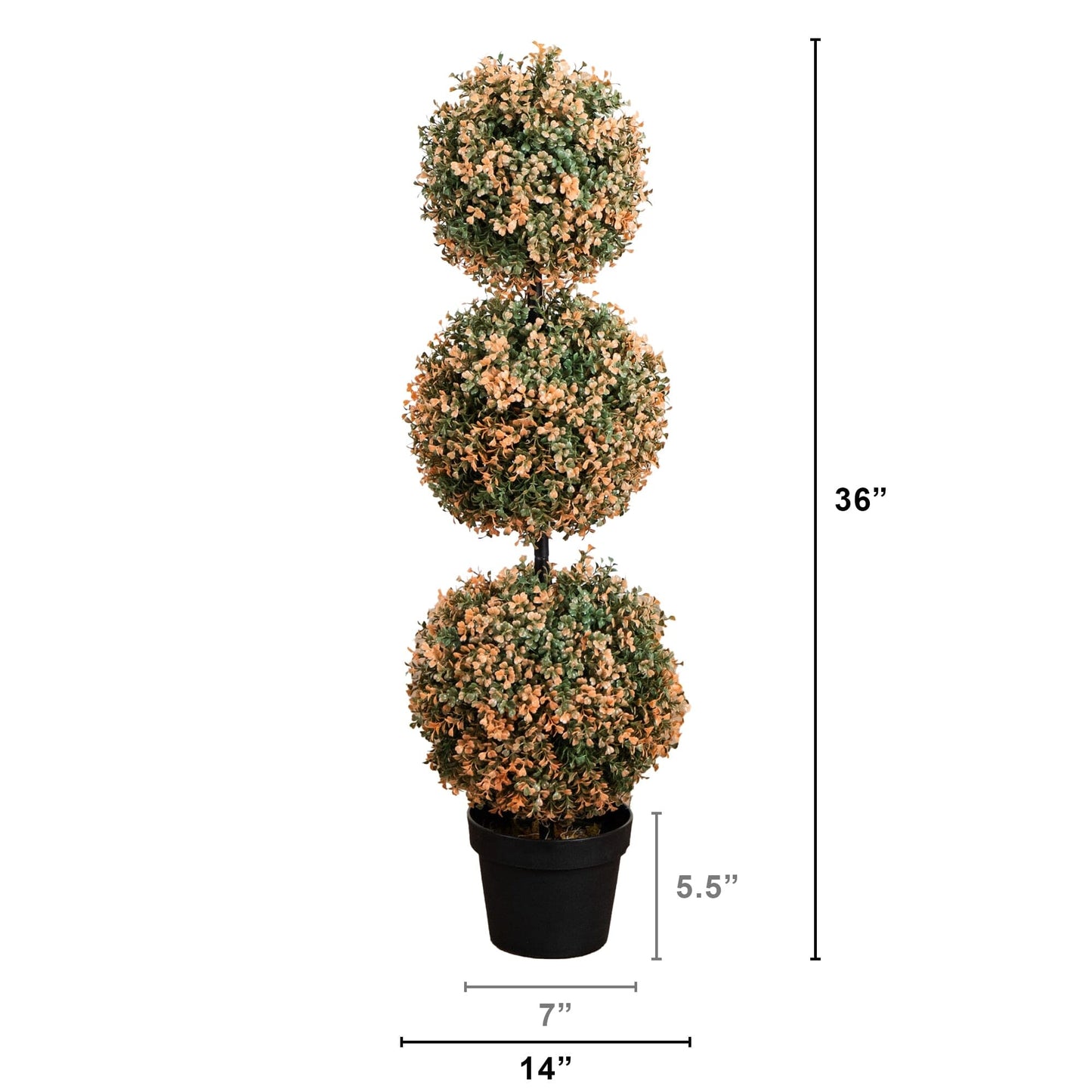 3ft autumn triple-ball boxwood topiary tree with 30 warm white LEDs in a black pot on Tampa Home & Garden Store