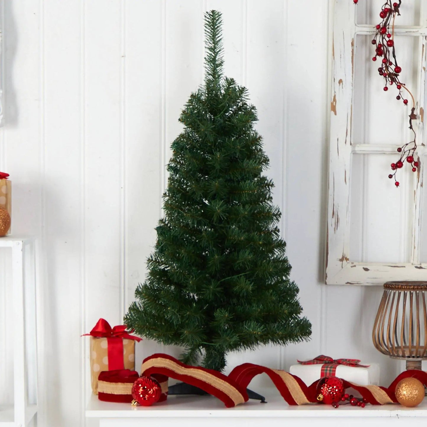 Christmas tree Nearly Natural green with 50 LED lights, 3 ft tall artificial tree on Tampa Home & Garden Store