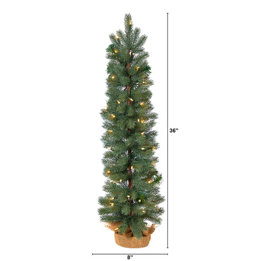 3' green pine artificial Christmas tree with 50 lights in burlap base by Nearly Natural on Tampa Home & Garden Store