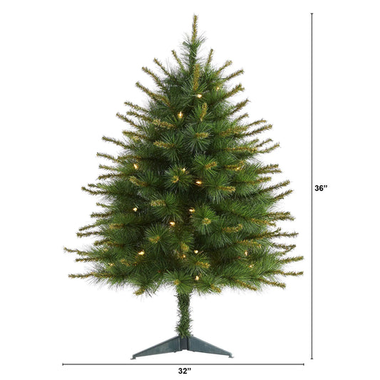 3 ft New England Pine Christmas Tree by Nearly Natural with 50 lights on a metal stand on Tampa Home & Garden Store