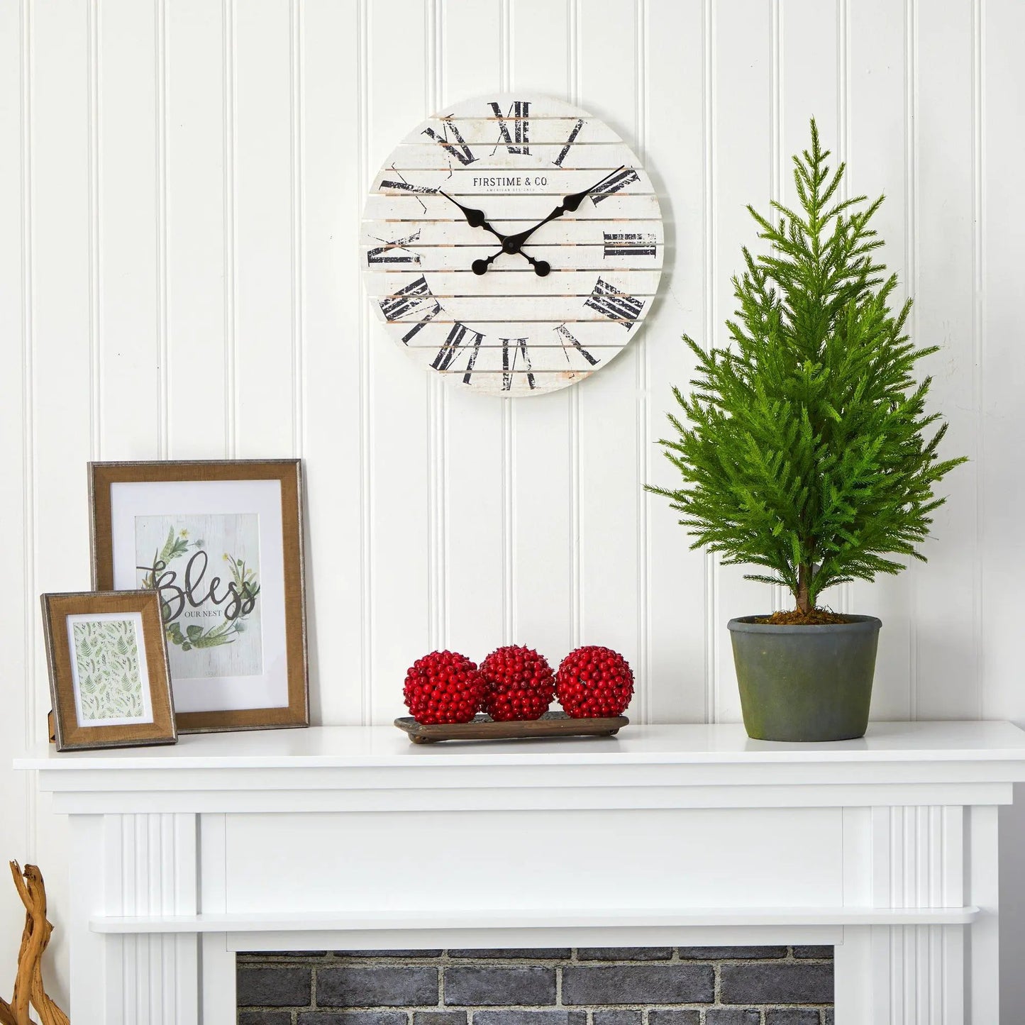 Norfolk Island Pine Christmas Tree in gray planter artificial Nearly Natural on Tampa Home & Garden Store