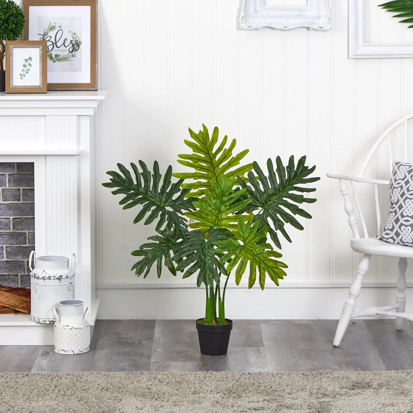 3 ft Philodendron artificial plant Real Touch by Nearly Natural in black pot on Tampa Home & Garden Store