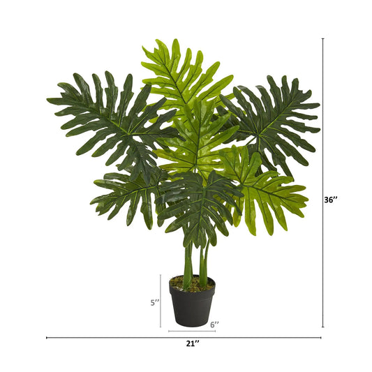3 ft Philodendron artificial plant Real Touch with dark green split leaves in a black pot on Tampa Home & Garden Store