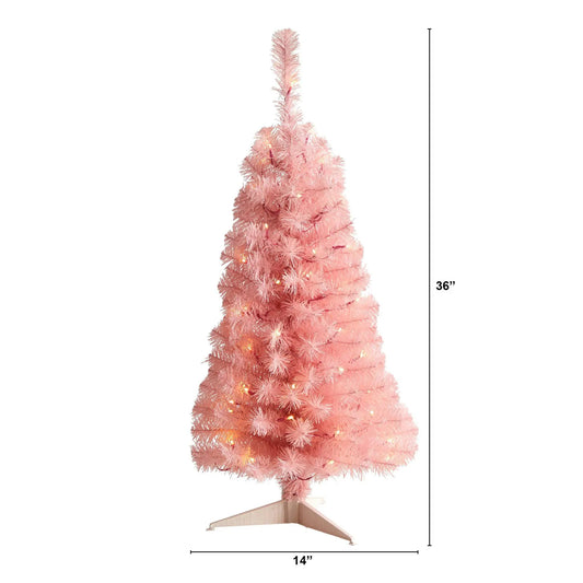 Pink artificial Christmas tree with 50 LED lights, Nearly Natural brand, 3 ft tall on Tampa Home & Garden Store