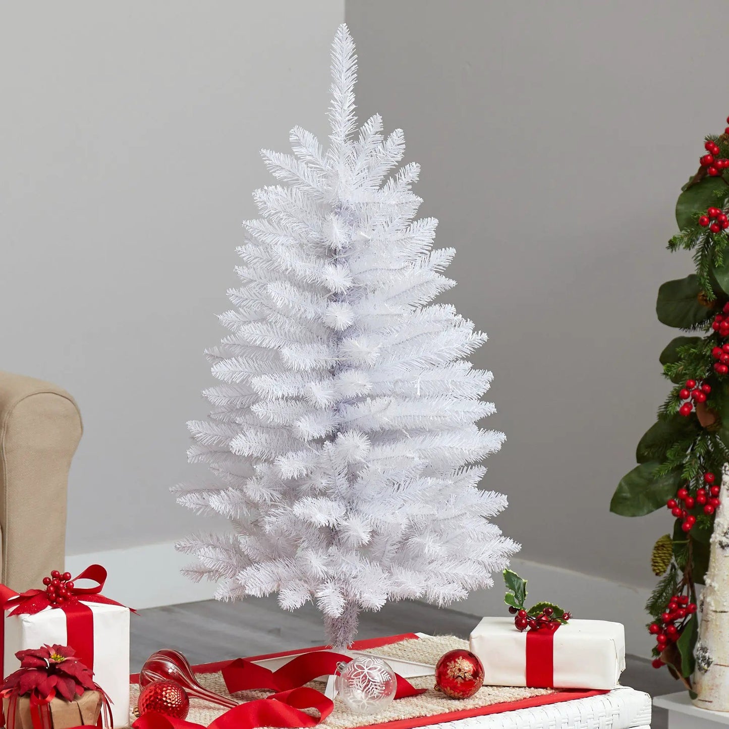 Slim White Artificial Christmas Tree Bendable by Nearly Natural with lifelike branches on Tampa Home & Garden Store