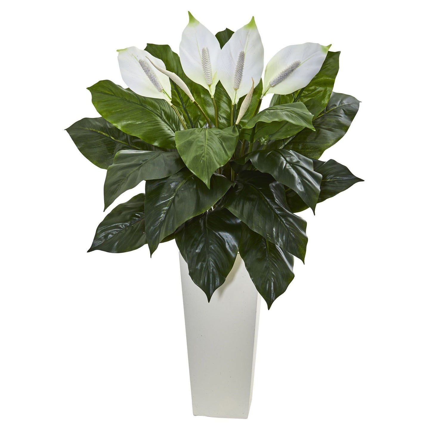 3ft Spathiphyllum artificial plant by Nearly Natural in white tower planter on Tampa Home & Garden Store