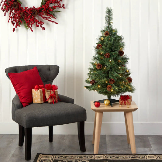 3 ft White Mountain Pine artificial Christmas tree with 50 clear LEDs and pinecones Nearly Natural on Tampa Home & Garden Store