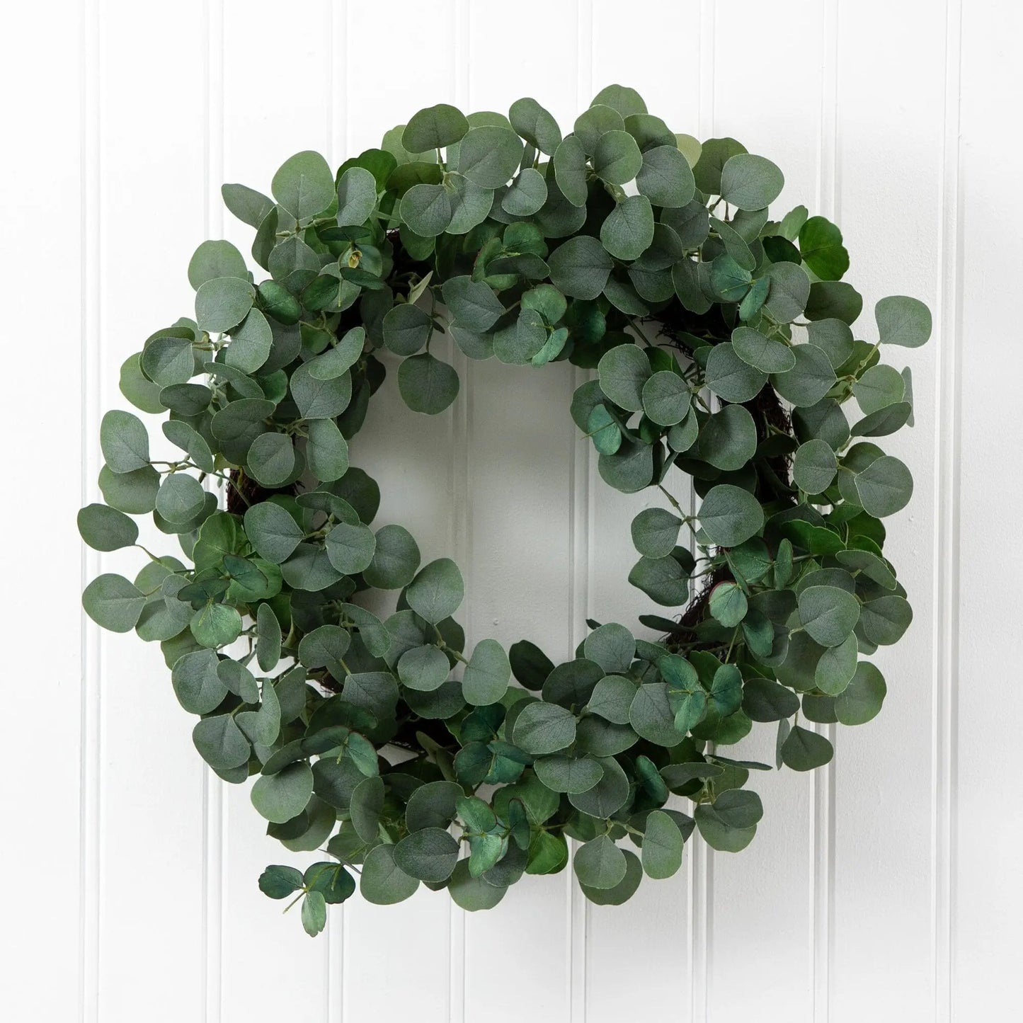 30-inch artificial eucalyptus wreath with round green leaves Nearly Natural on Tampa Home & Garden Store