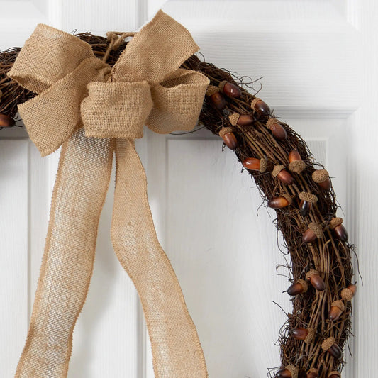 30” Fall Acorn and Decorative Bow Autumn Wreath - Tampa Home & Garden Store