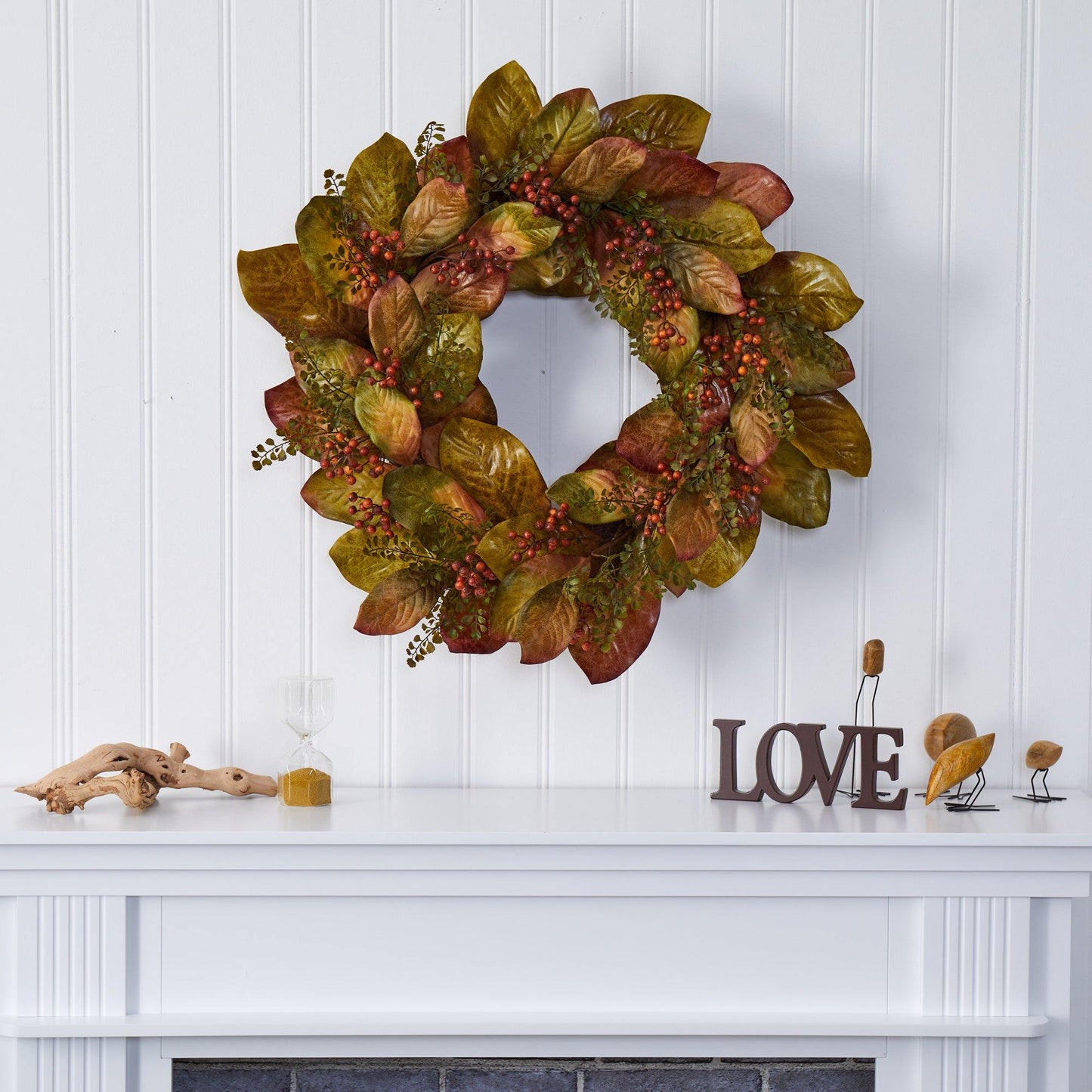 Artificial Fall Magnolia Leaf and Berries Wreath