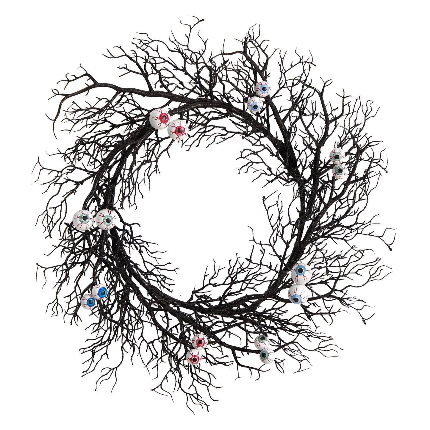 30-Inch Halloween Gazing Eyeballs Twig Wreath, Nearly Natural, black twig base on Tampa Home & Garden Store