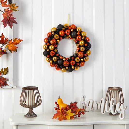 19” Halloween Shatterproof Jack O'lantern Pumpkin Ornament Wreath - Tampa Home & Garden Store