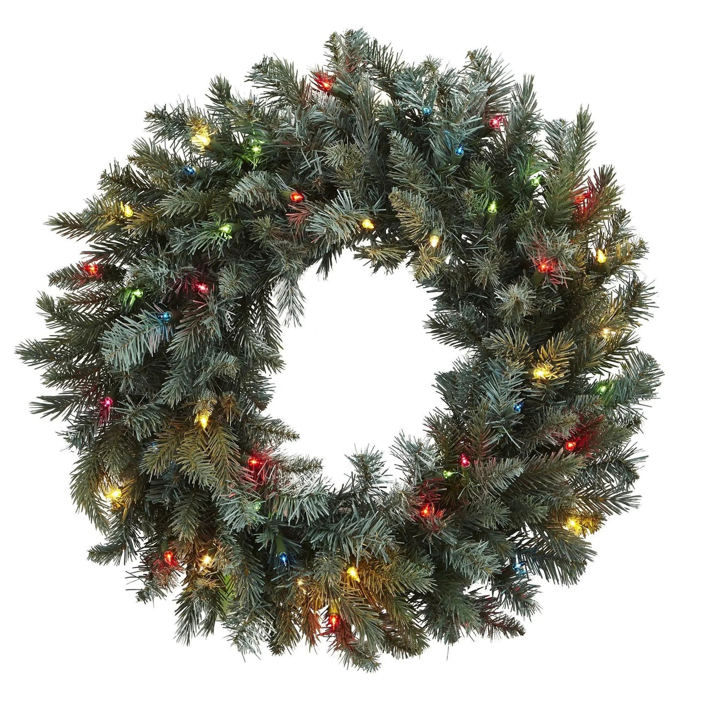 30 inch pine wreath with multicolored lights, lush evergreen needles on Tampa Home & Garden Store