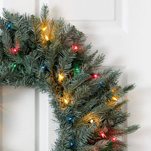 30” Pine Wreath w/Colored Lights - Tampa Home & Garden Store