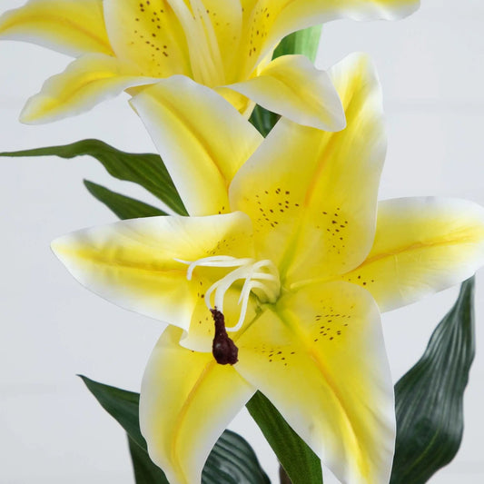 Artificial lily stem set of 3, 31 inches tall with yellow silk blooms on Tampa Home & Garden Store