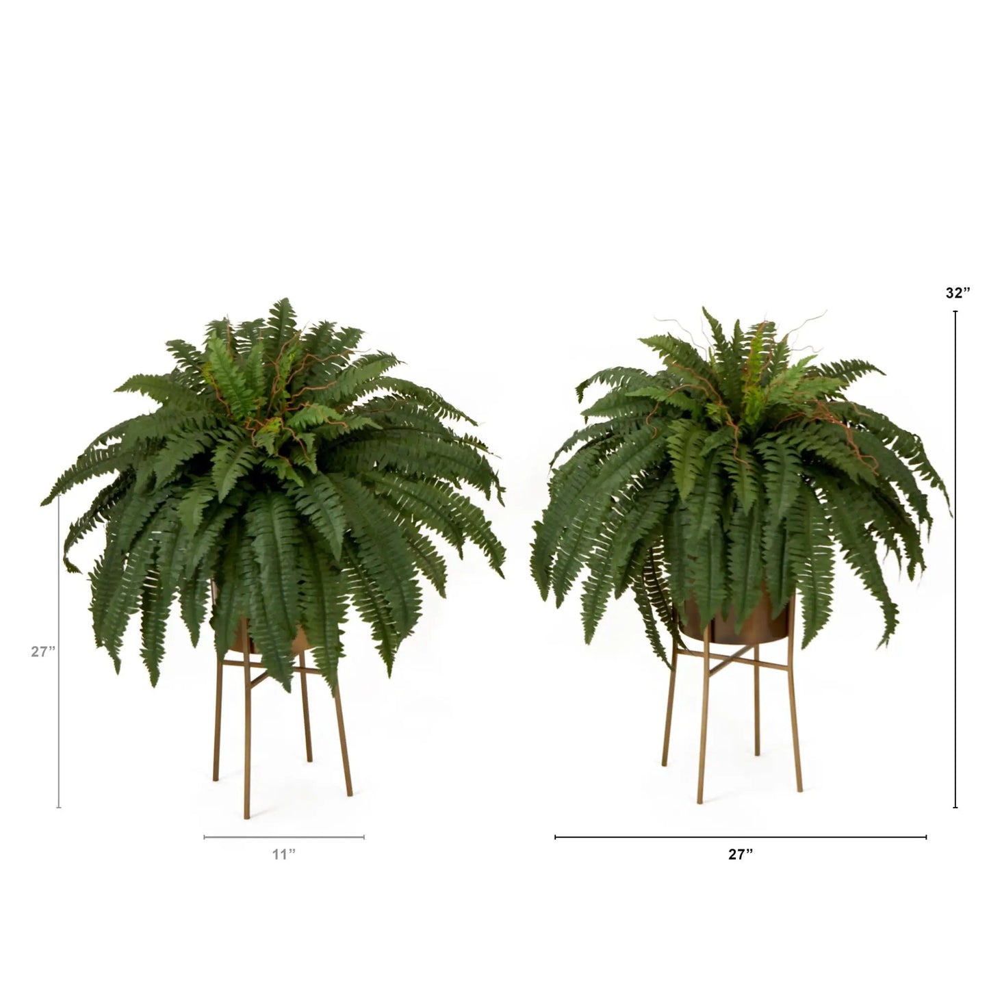 Nearly Natural Artificial Boston Fern Plant in Metal Planters, 2-pack on stands on Tampa Home & Garden Store