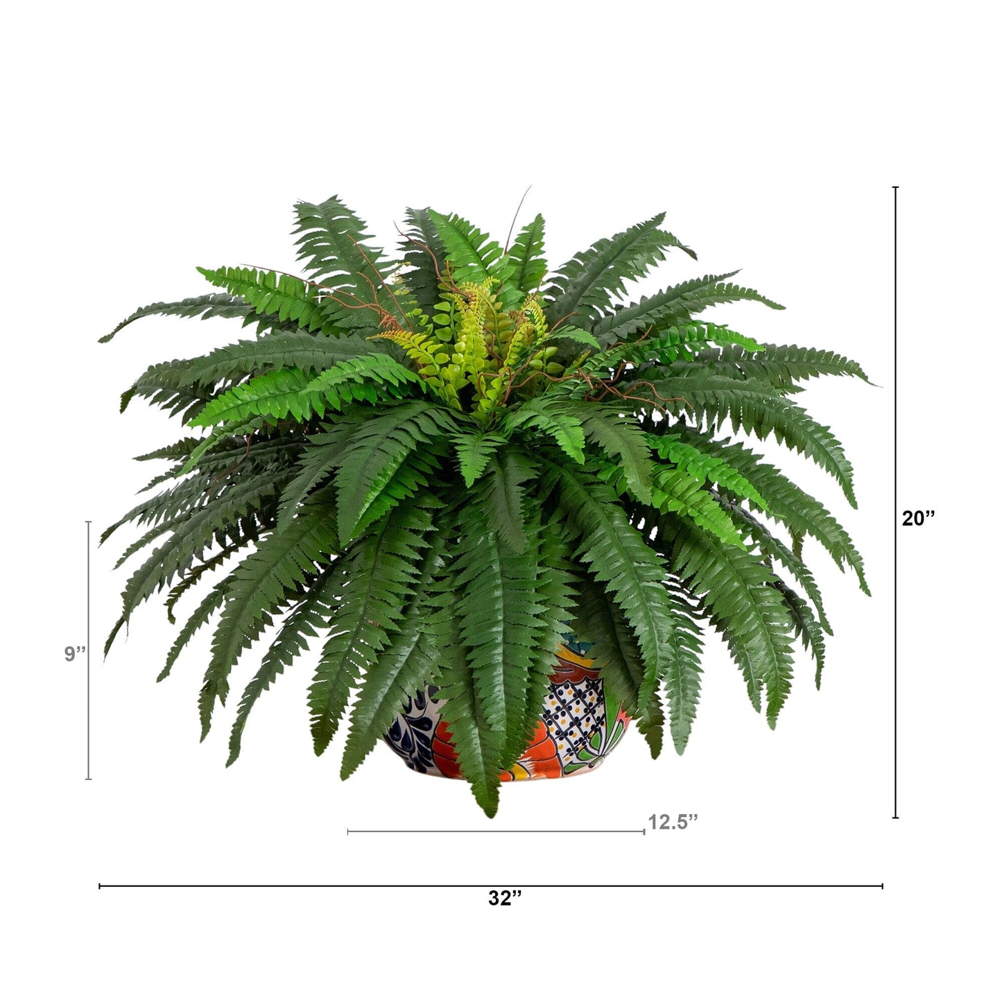 Nearly Natural 32-inch artificial double Boston fern in handmade Talavera ceramic planter on Tampa Home & Garden Store