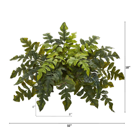 32 Inch Holly Fern Silk Ledge Plant by Nearly Natural, green artificial foliage on Tampa Home & Garden Store