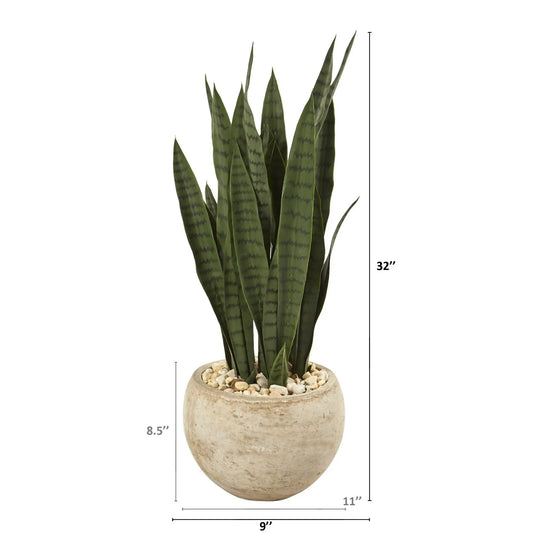 32 Inch Nearly Natural Sansevieria artificial plant in sand planter with pebbles on Tampa Home & Garden Store