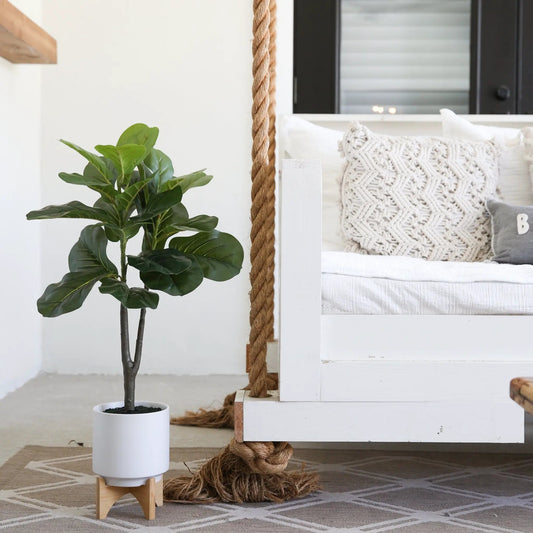 33-inch artificial fiddle leaf fig with stand planter in white pot by Nearly Natural on Tampa Home & Garden Store