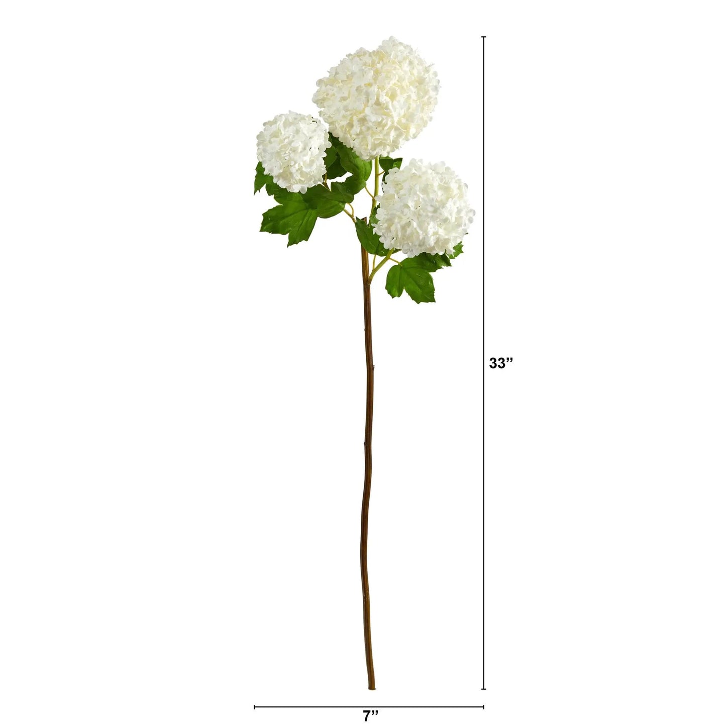 Snowball Hydrangea artificial stem set of 2 by Nearly Natural, white blooms with leaves on Tampa Home & Garden Store