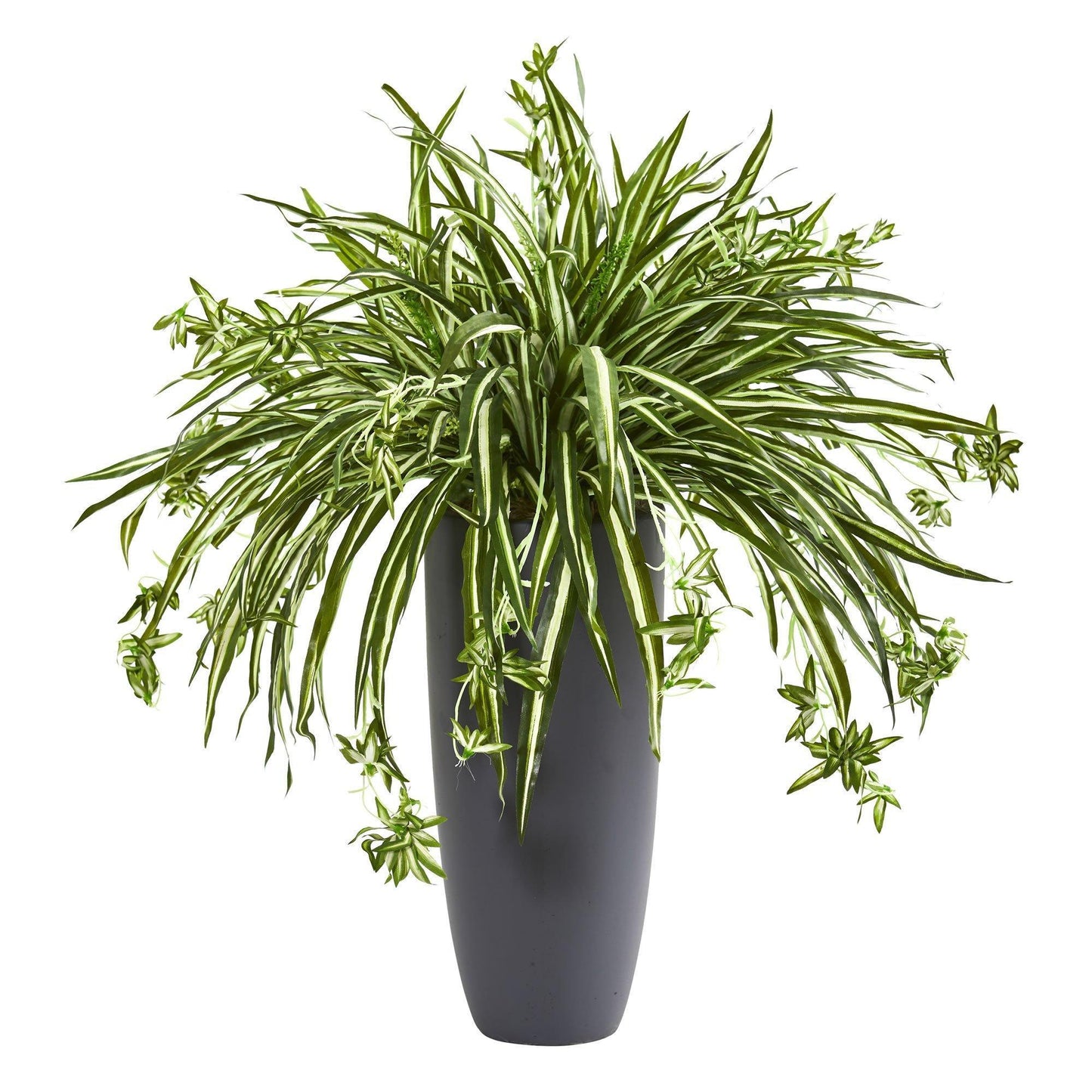 Nearly Natural 33-inch spider plant in gray cylinder planter, artificial non-flowering plant on Tampa Home & Garden Store