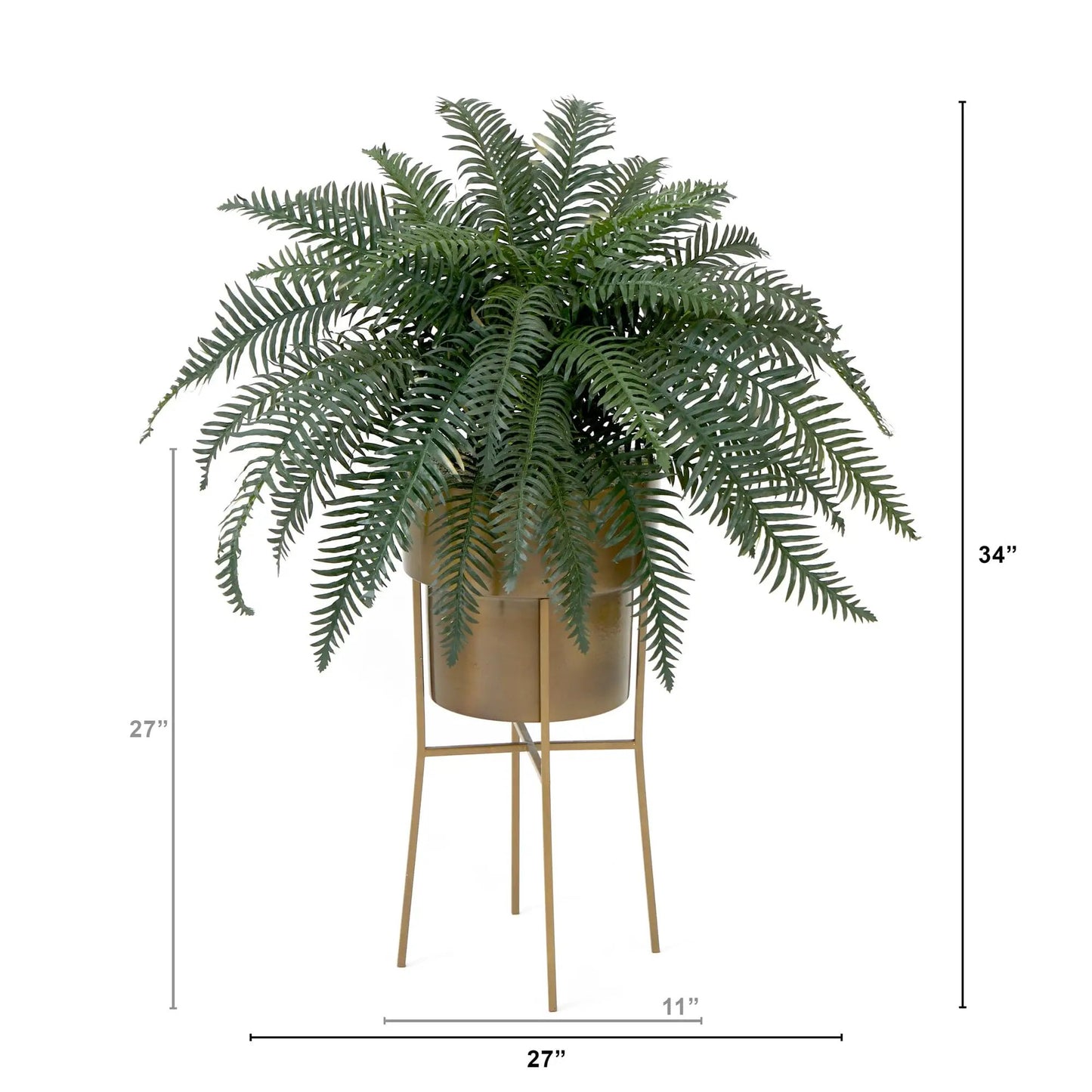 Artificial River Fern DIY Kit plant in gold metal planter on a stand by Nearly Natural on Tampa Home & Garden Store