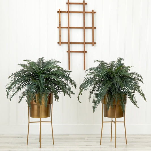 34in artificial river fern plant in metal planters with stands, Nearly Natural 2-pack on Tampa Home & Garden Store