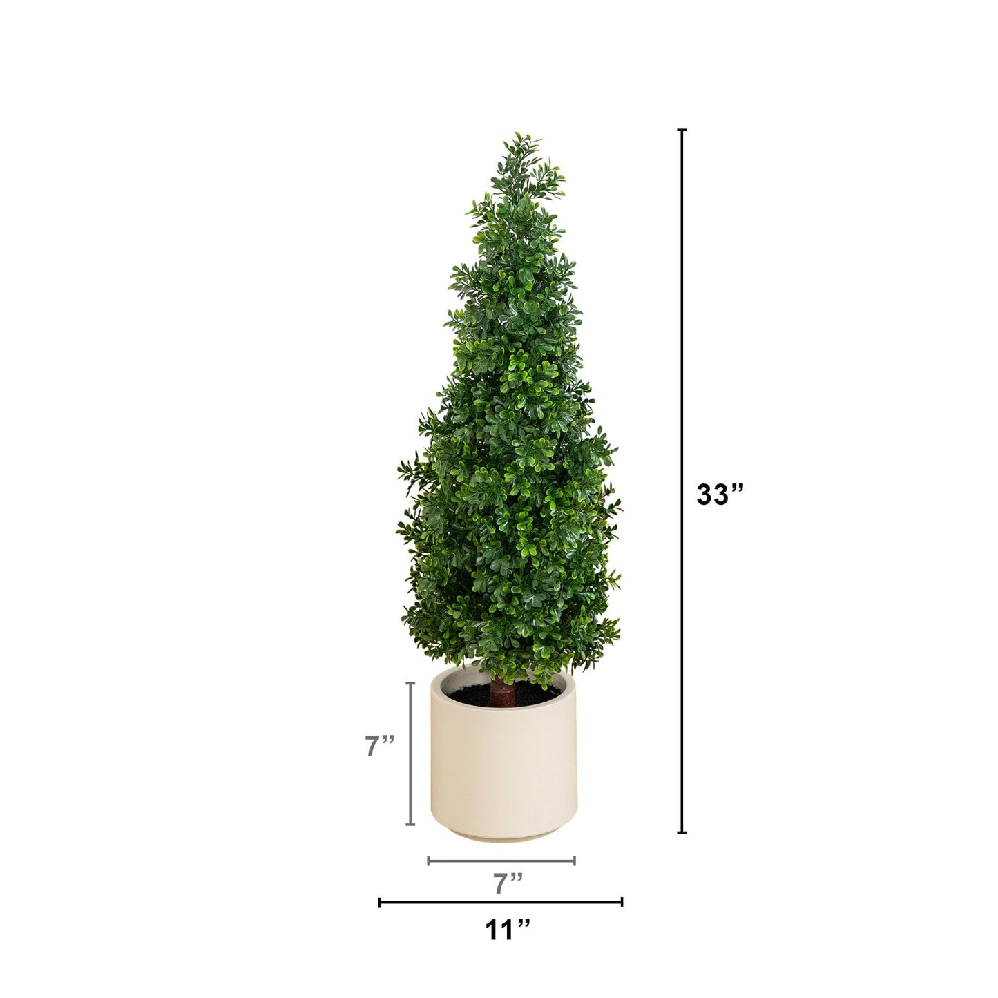 Artificial boxwood topiary cone, 34in UV-resistant in decorative white planter by Nearly Natural on Tampa Home & Garden Store