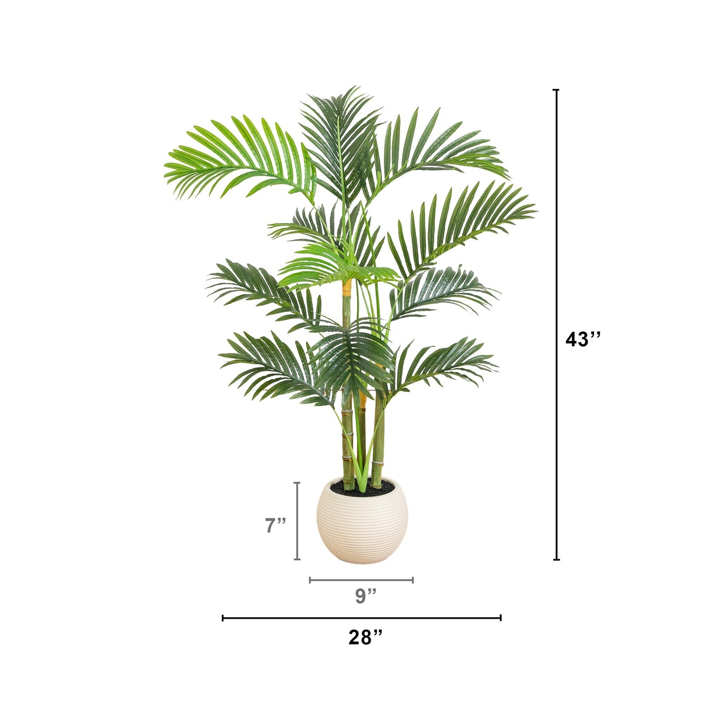 3.5' artificial Areca palm tree in white round planter with green fronds Nearly Natural on Tampa Home & Garden Store