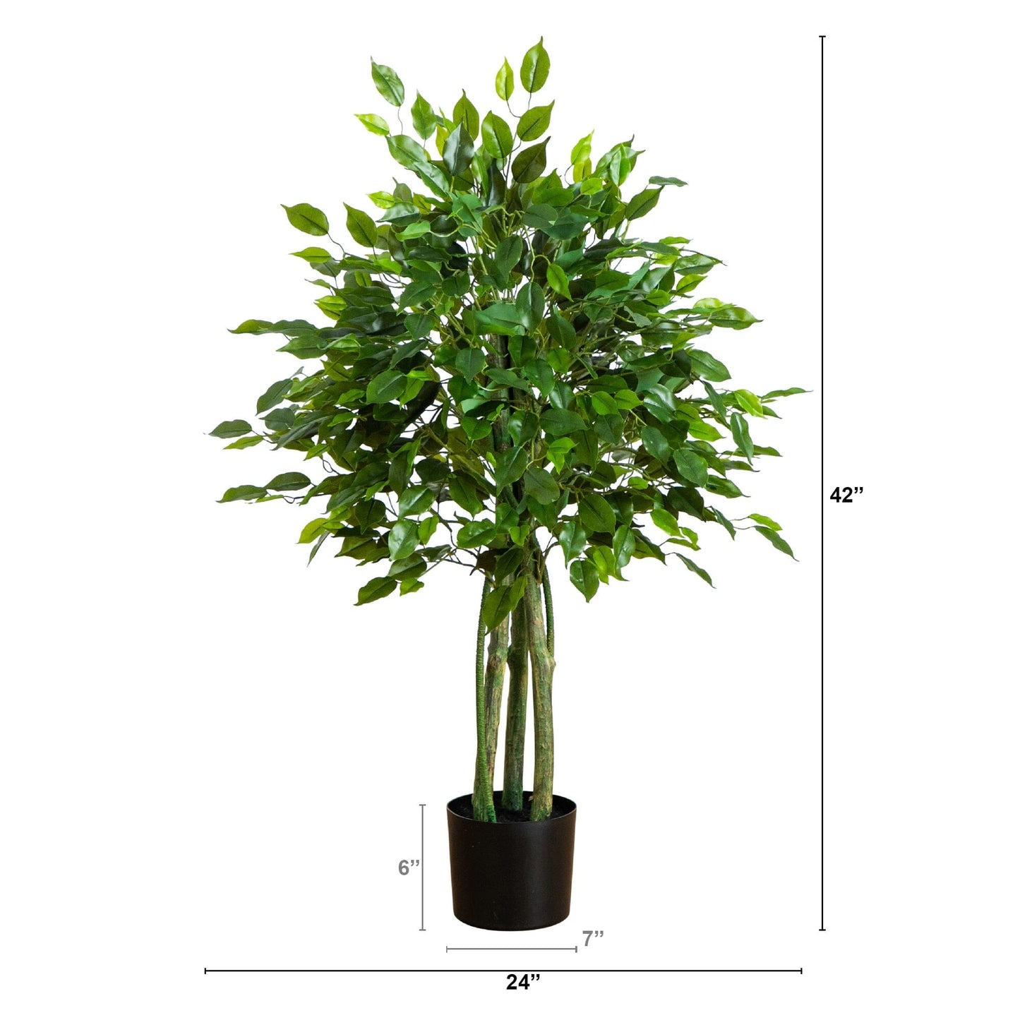 3.5' UV Resistant Artificial Ficus Tree by Nearly Natural in planter with lush green leaves on Tampa Home & Garden Store