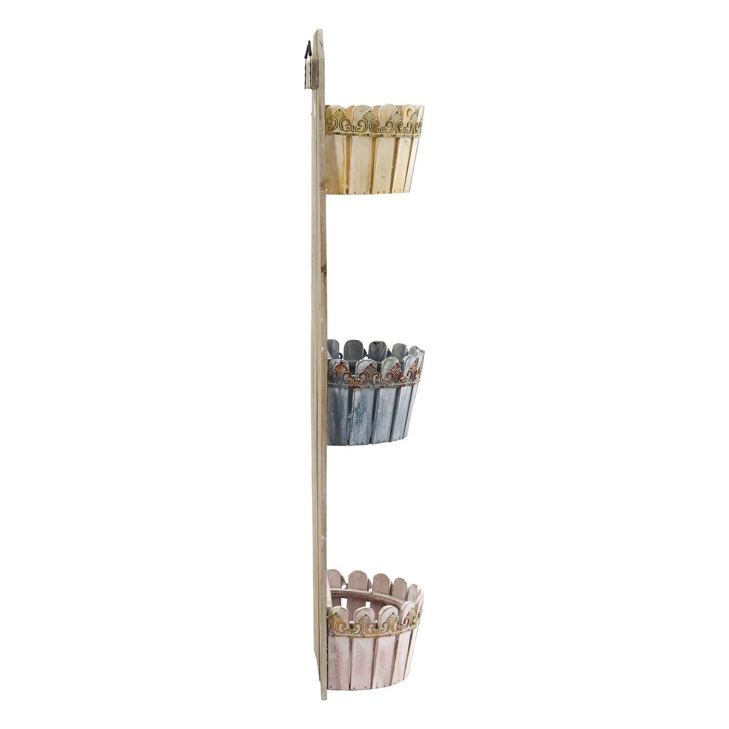 Nearly Natural 35 Inch Triple Wall Planter with Three Baskets on a weathered wood post on Tampa Home & Garden Store