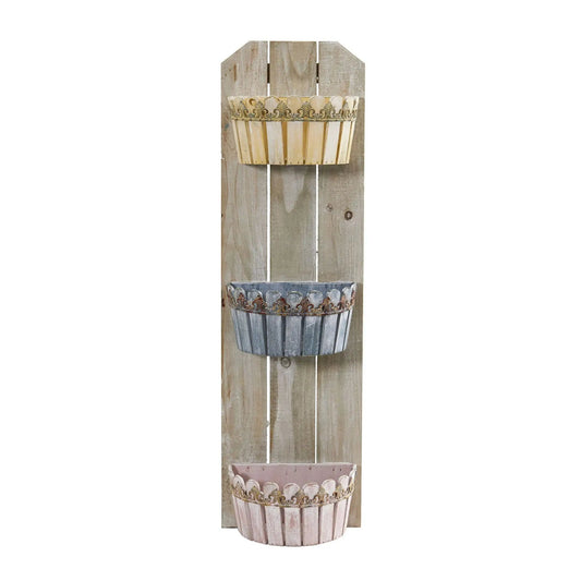 35 Inch Triple Wall Planter with Three Baskets by Nearly Natural on a weathered fence on Tampa Home & Garden Store