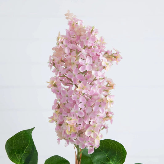 36 Inch artificial lilac flower stems set of 3 with pink blossoms and green leaves on Tampa Home & Garden Store